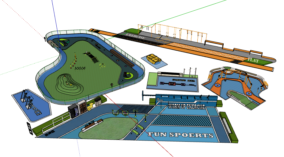 运动健身场地、运动器材、地面铺装贴图、地面图案SU模型 20230511