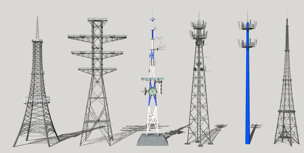 现代信号塔 通讯塔 高压电塔 4G基站 5G基站SU模型 20230511