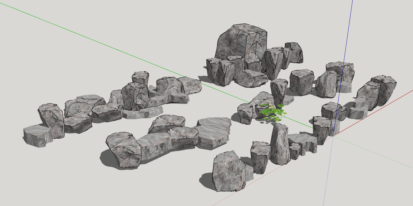 新中式石头 园林景石 山水片石 石头组合 禅意景石SU模型 20230821
