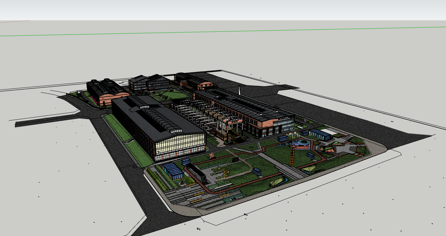 工业旧厂房改造景观公园SU模型 20240815